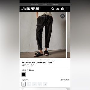 James Perse black Fine Corduroy Pan